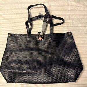 Ulta NWT Beauty Large Tote Bag Navy Blue Gold Hardware Tassel Organizer